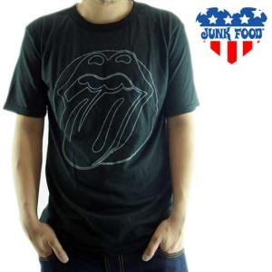 JUNK FOOD SS T-Shrit Rolling Stones Outline Tongue Black Wash ジャンクフード S/S Tシャツ ローリングストーンズ アウトライン タン ブラック ウォッシュ｜cio