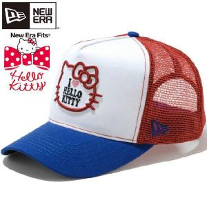 ハローキティ×ニューエラ ディーフレームトラッカーメッシュキャップ ホワイト ロイヤル レッド Hello Kitty×New Era D-Frame Trucker Mesh Cap White Red｜cio