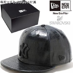 スワロフスキー(R)エレメンツ×ニューエラ 5950キャップ ニューヨ−ク レザー ブラック Sworvski(R) Elements×New Era 59FIFTY Cap New York Leather Black｜cio