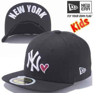 ニューエラ 5950キッズ キャップ ハートロゴ アンダーバイザー ニューヨークヤンキース ブラック ホワイト New Era 59FIFTY Kids Cap Heart Logo NY Yankeesの商品画像