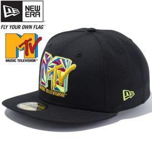 エムティーヴィー×ニューエラ 5950キャップ マルチロゴ ブラック エリングリーン Mtv×New Era 59Fifty Cap Multi Logo Black Erin Green｜cio