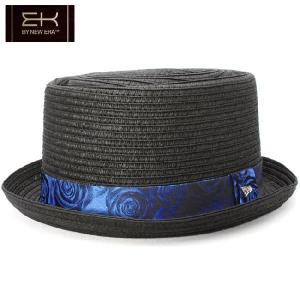 イーケーバイニューエラ ハット ザ ポークパイ ペーパーロープ ローズバンド ブラック ブルー EK by New Era Hat The Porkpie Paper Rope Rose band Black Blue｜cio