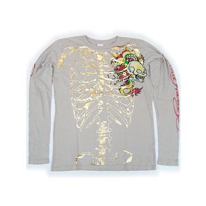 Ed Hardy Skelton L/S TEE Skull Dragon Natural White エドハーディー メンズ スケルトン L/S Tシャツ スカルドラゴン ナチュラルホワイト｜cio