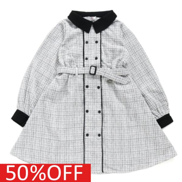 セール 「50%OFF」 ワンピース &quot;アルジー&quot; 子供服 ダブルボタンワンピ グレー(GY)