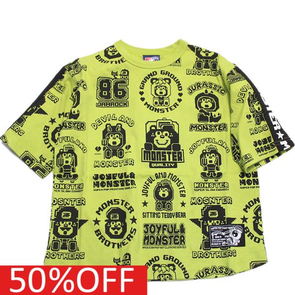 セール 「50%OFF」 半袖Tシャツ &quot;JAM&quot; 子供服 ブロックロゴ総柄Tシャツ ライム(42)