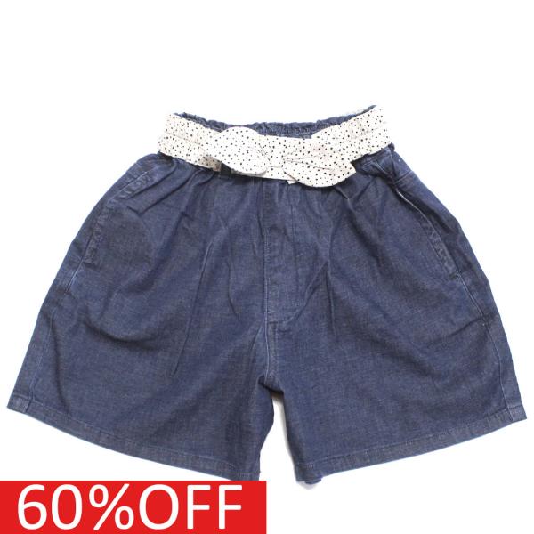 セール 「50%OFF」 ハーフパンツ &quot;マルーク&quot; 子供服 デニムドットリボンベルト付きキュロット...