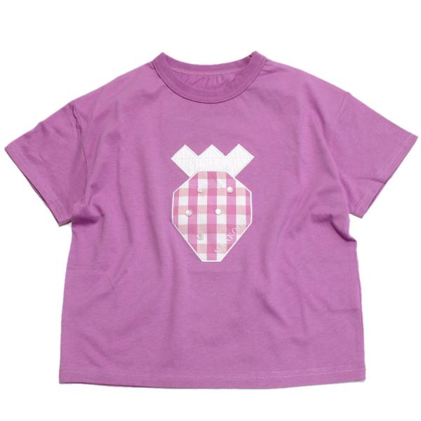 セール 「50%OFF」 半袖Tシャツ "マルーク" 天竺ギンガムイチゴパッチワークTシャツ ピンク...