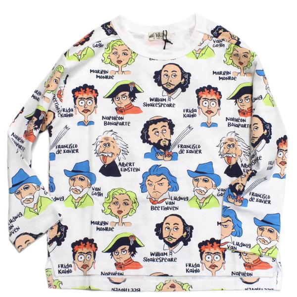 長袖Tシャツ "makeyourday メイクユアデイ" コミック偉人柄Tシャツ オフホワイト(OW...