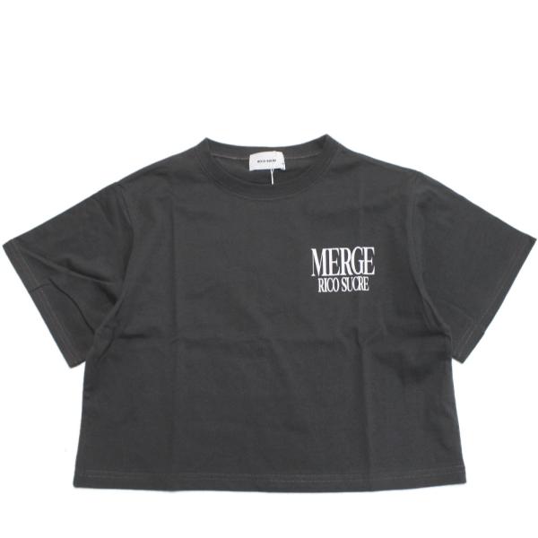 セール 「50%OFF」 半袖Tシャツ &quot;リコ シュクレ&quot; ロゴワイドクロップドT チャコールグレー