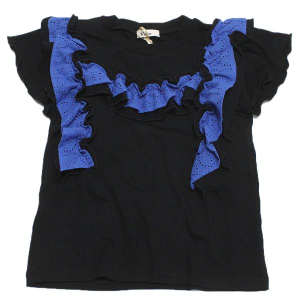 半袖Tシャツ &quot;ユニカ&quot; 子供服 コットンレースフリルTシャツ ブラック(4)