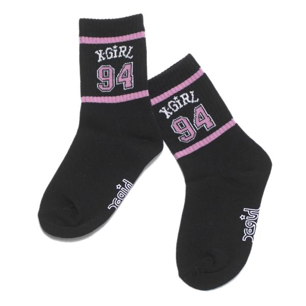 ソックス・レッグウォーマー "エックスガールステージズ" ナンバリングロゴラインクルーソックス クロ...