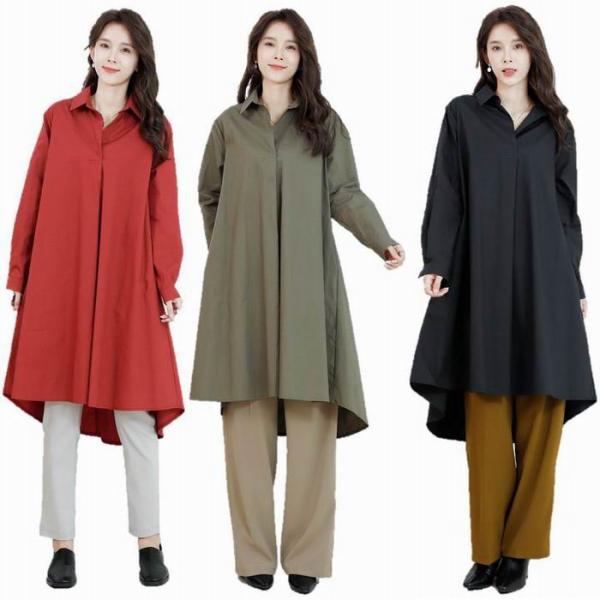 M-L TRUBE スキッパー フレア シャツ ワンピース チュニック ロングシャツ レディース 長...