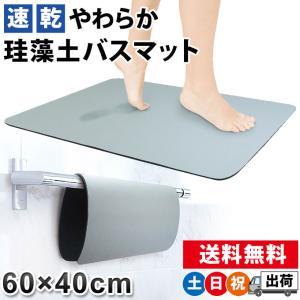 珪藻土バスマット ソフト けいそうど 60×40cm 吸水速乾 やわらかい はさみで切れる グレー 土日祝日出荷
