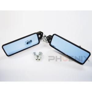 バイク スクエア ブルー ミラー 本体 汎用 ブラック 黒