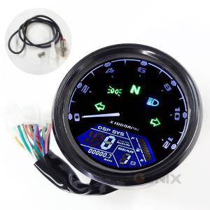 デジタルメーター バイク 黒 MAX199km 12000rpm 電気式 複合 LED スピードメーター タコメーター ウインカー ギア 燃料計 日本語簡易配線図 付
