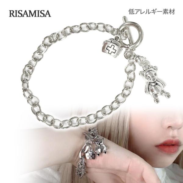 ブレスレット 金属アレルギー 対応 レディース クマ チャームブレスレット マンテル あずきチェーン...