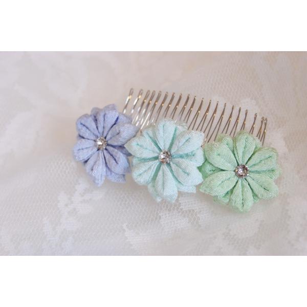 髪飾り　3輪　寒色パステル