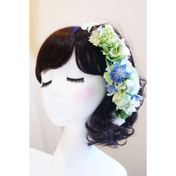 ヘッドアクセサリー　クレッセント　ブルーグリーン　プルメリア