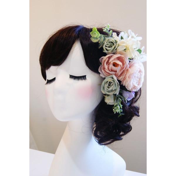 ヘッドアクセサリー　スモーキーピンク　ラナンキュラス