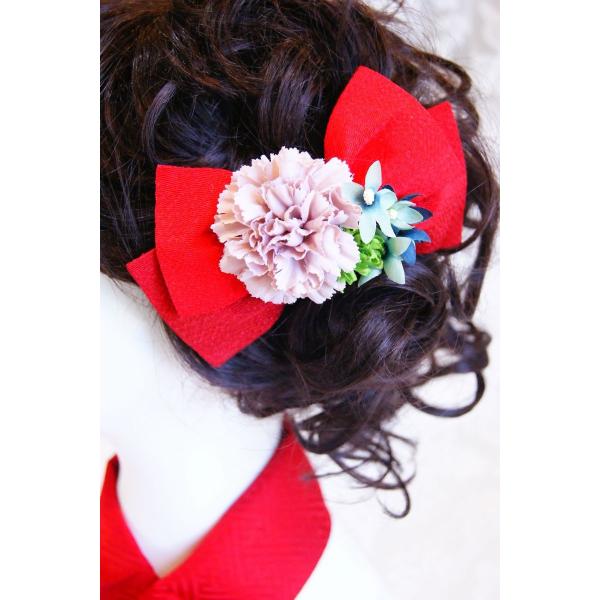 和リボンのヘッドアクセサリー赤　袴　卒業式にも！　