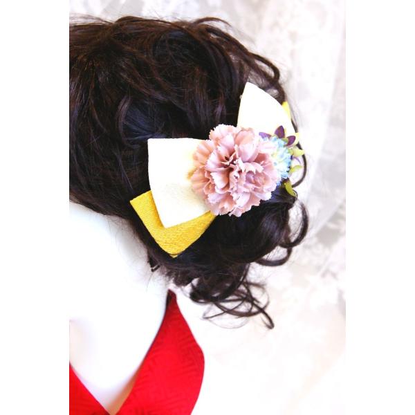 和リボンのヘッドアクセサリー黄色　袴　卒業式にも！