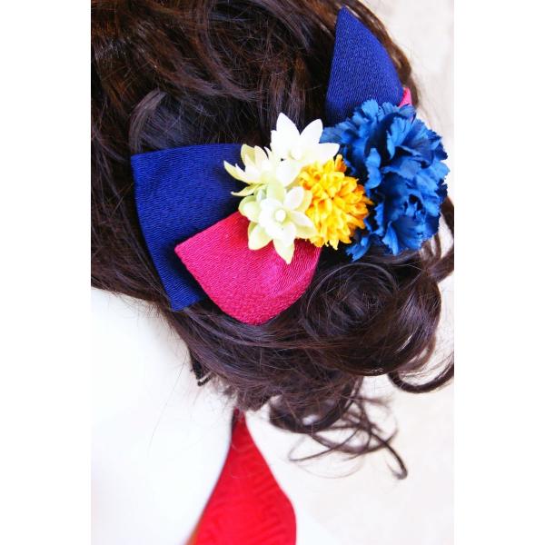 和リボンのヘッドアクセサリーワインパープル　袴　卒業式にも！