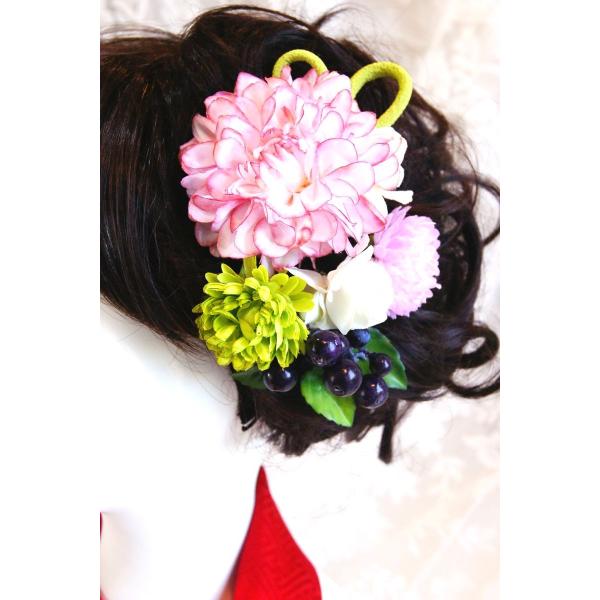 ヘッドアクセサリー　ピンクのダリア　ウエディング　成人式にも！