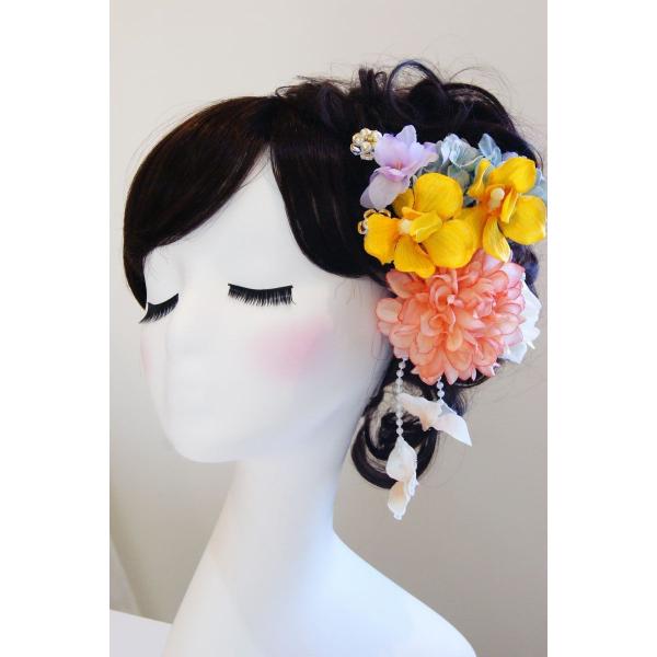 髪飾り　グラデーションのマム　オレンジ (成人式)