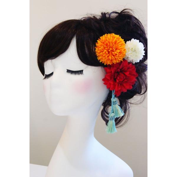 髪飾り　赤ダリア