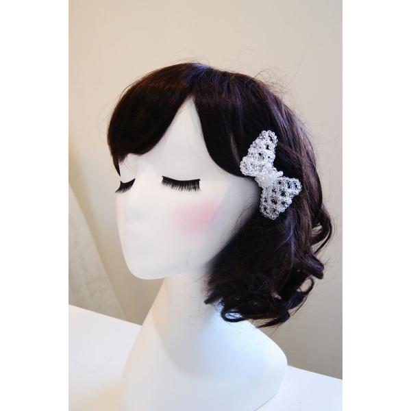 リボン形コーム　カットガラス　ブライダル　ヘッドアクセサリー