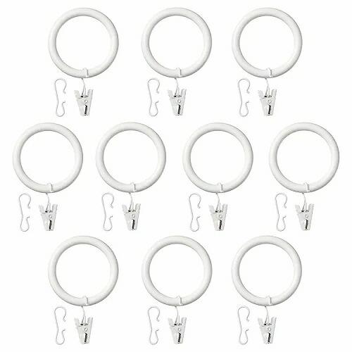 IKEA カーテンリング クリップ＆フック付き 10 ピース ホワイト 白 38mm a602172...