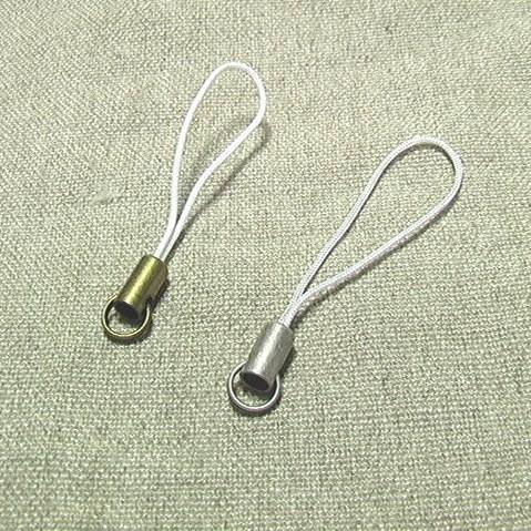 携帯ストラップパーツ アンティークシルバー：白紐