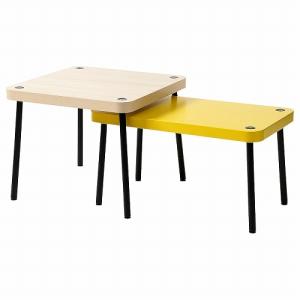 イケア IKEA ネストテーブル2点セット ガラス ブラックブラウン
