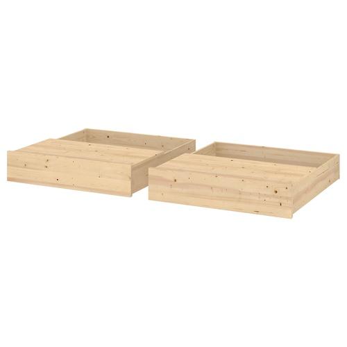 IKEA イケア ベッド下収納ボックス2個、トレイ2個 パイン材 m40640459 GLAMBER...