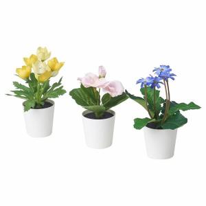 IKEA イケア 人工観葉植物 植木鉢付き3点セット 室内 屋外用 イエロー ピンク パープル 6cm m70571671 FEJKA フェイカ｜clair-kobe