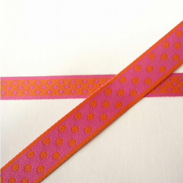 リバーシブル水玉の織リボン ピンク×オレンジ(0.5m) 18mm幅