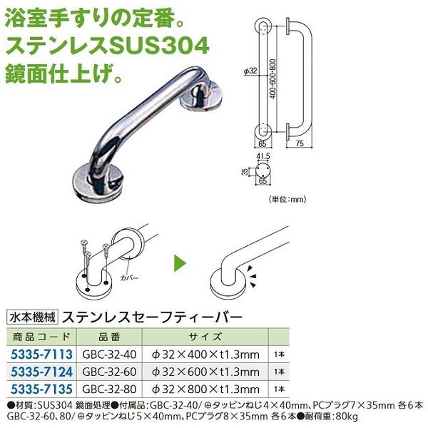 【リフォーム用品】 水本機械 ステンレスセーフティーバー ＧＢＣ−３２−４０