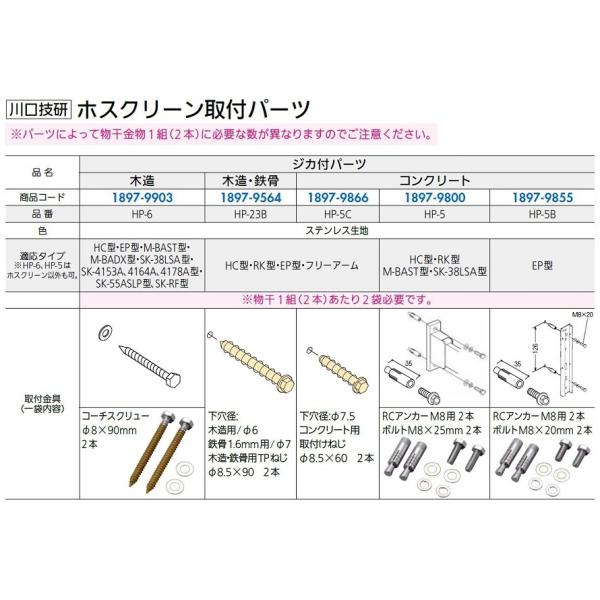 ホスクリーン取付パーツ ジカ付け コンクリート用 / 1袋入り 色：ステンレス生地 HP-5B 18...