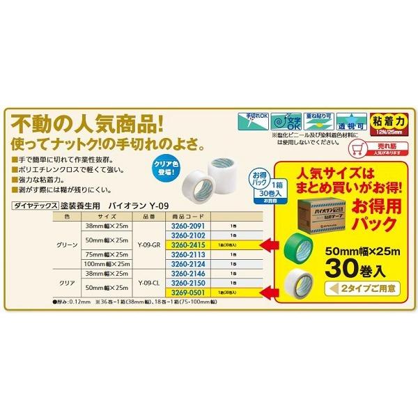 リフォーム用品 ダイヤテックス 塗装養生用パイオラン クリア色 Y-09-GR 50×25mクリア ...