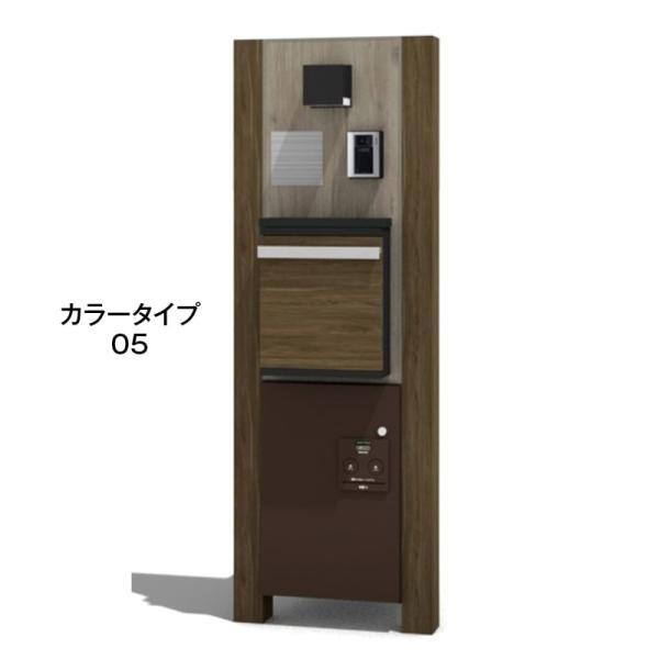 宅配ボックス付門柱　スリムタイプ　宅配：ミドル・右開き, 本体：Ｃホワイト　柱：ブラウンエボニー　ポ...