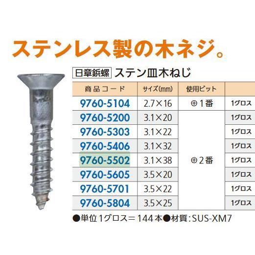 リフォーム用品 日章鋲螺 ステン皿木ネジ SUS-XM7 (+) 3.1×38mm 97605502