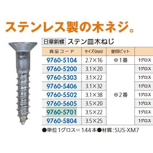 リフォーム用品 日章鋲螺 ステン皿木ネジ SUS-XM7 (+) 3.5×22mm 97605701
