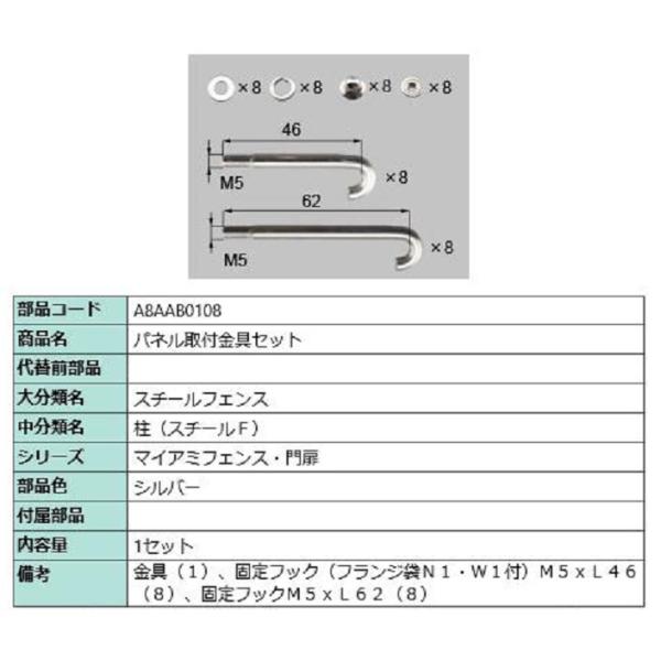 パネル取付金具セット / 1セット入り 部品色：シルバー A8AAB0108 交換用 部品 新日軽 ...