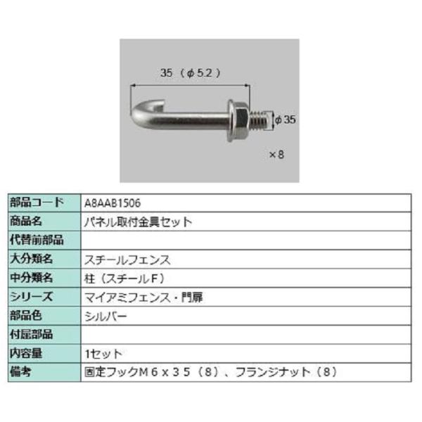 パネル取付金具セット / 1セット入り 部品色：シルバー A8AAB1506 交換用 部品 新日軽 ...