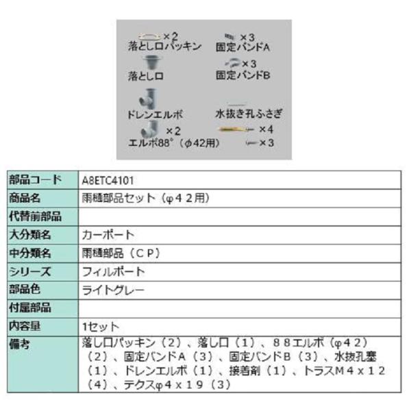 雨樋部品セット(φ42用) / 1セット入り 部品色：ライトグレー A8ETC4101 交換用 部品...