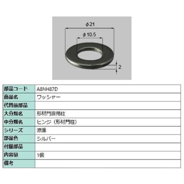 ワッシャー / 1個入り 部品色：シルバー A8NH87D 交換用 部品 新日軽 LIXIL リクシ...
