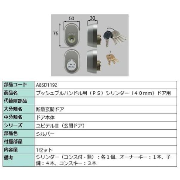 プッシュプルハンドル用 PSシリンダー / 1セット入り 部品色：シルバー A8SD1192 交換用...