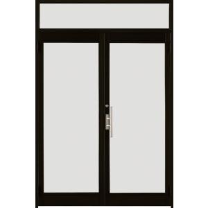 クリエラガラスドア 半外付型三方枠 1枚ガラス仕様 両開き片把手ランマ付き 特注サイズ W：1,08...