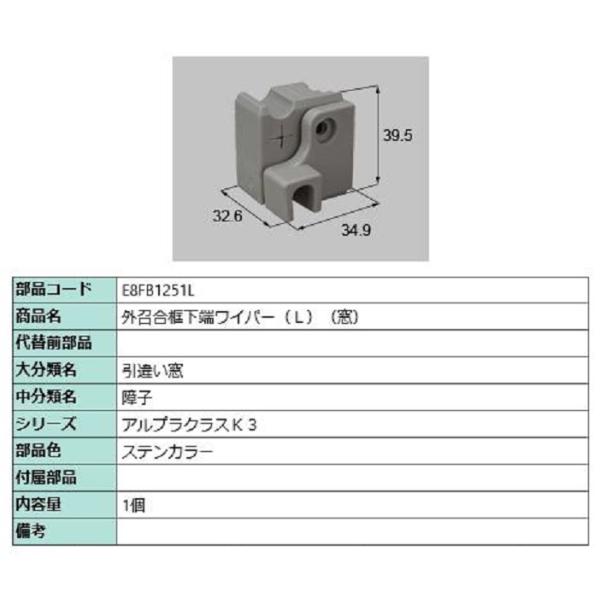 外召合框下端ワイパー(窓) / L 部品色：ステンカラー E8FB1251L 交換用 部品 新日軽 ...