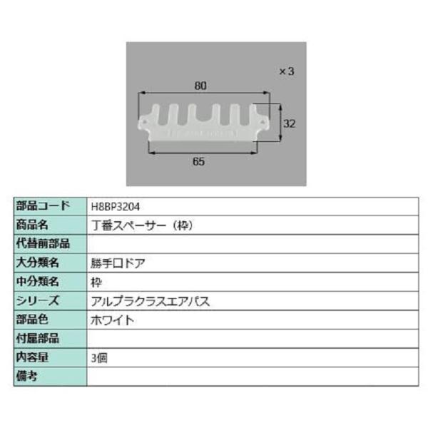 丁番スペーサー(枠) / 3個 部品色：ホワイト H8BP3204 交換用 部品 新日軽 LIXIL...